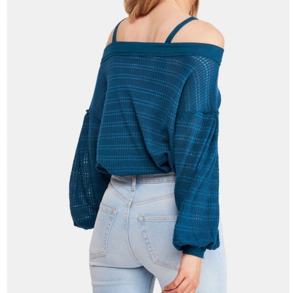 Free People Sistine Hacci Women’s Teal Cold Shoulder Top, Size Small - Picture 2 of 10